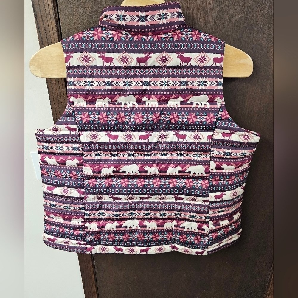 Lands' End Down Puffer Vest Womens 2X Fair Isle Bear Moose Multicolor CJ-1821 - Picture 6 of 9